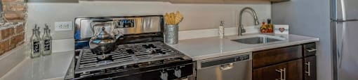 Stainless steel appliances with a built in microwave at Carriage House Lofts, Chicago, IL, 60605