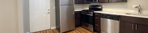 Large kitchen with hardwood floors