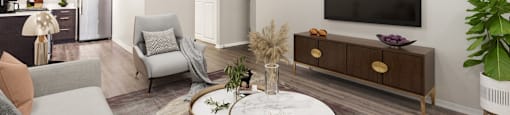 An open living space with clean lines, wood-style flooring, and a modern kitchen that flows into your everyday routine at 1444 Saint Paul St in Denver, CO