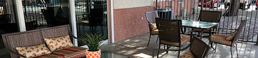 Outdoor clubhouse seating at Mission Vista Apartments in Tucson Arizona