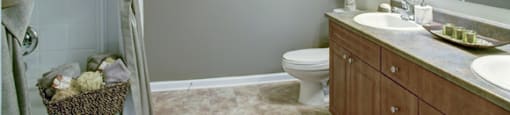 Bathroom with Double Vanity Sink and Vinyl Tile Flooring