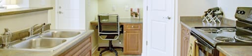 Open Concept Kitchen with Built-in Bookshelf and Kitchen Pantry