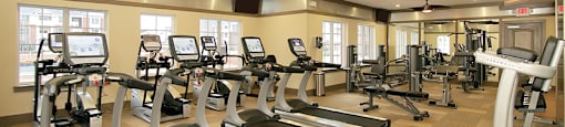Fitness center with cardio equipment; flat screen TV