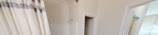 Bathroom with sink, toilet, shower and tub; linen closet