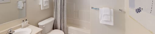 Bathroom with sink, toilet, shower and tub
