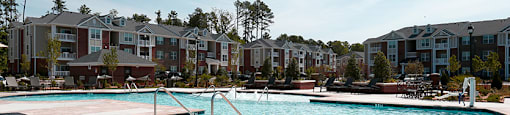 Pool with chairs and umbrellas