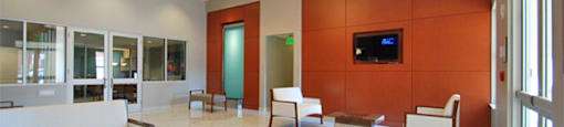 Leasing office with seating areas; offices