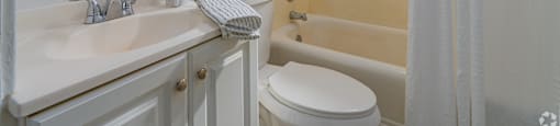 A white sink with a mirror above it and a toilet next to a shower.