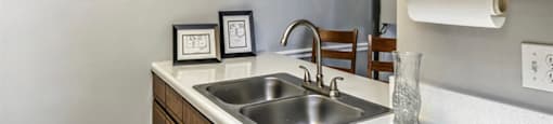 a kitchen with a sink and some cabinets