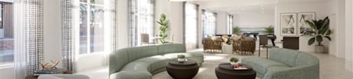 a living room with couches and chairs and a table at The Port at East Beach Apartments and Marina, Virginia, 23518