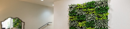 Living wall in the modern lobby at Portland Towers