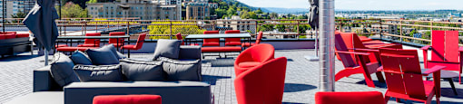 Heated seating on the rooftop deck at Portland Towers