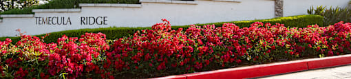 A sign that says  Temecula Ridge in front of a building.