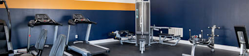 A gym with treadmills, exercise bikes and other equipment.