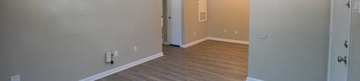 Rolling Brook Living Room with wood look flooring and ceiling fan
