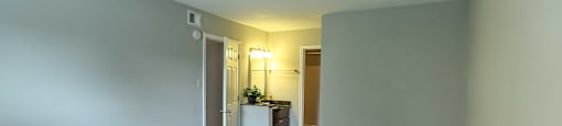 View of bedroom with carpet flooring, vanity and sink out side of bathroom - with ensuit bathroom