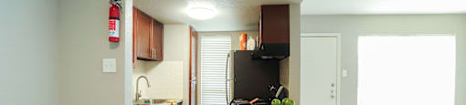 View of the kitchen and wide countertops