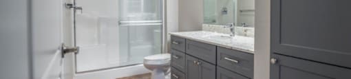 a bathroom with a toilet and a sink and a shower at Inspiration Apartments, Cottonwood, AZ, 86326