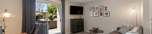 large bright living room with hardwood floors at Morning View Terrace Apartment Homes, Escondido California, 92026