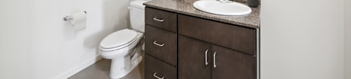 Bathroom vanity at Maddox Apartments