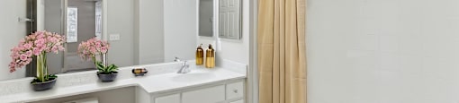A white bathroom with a toilet, sink, and mirror.