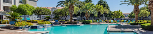 Pool area at Azure Apartment Homes
