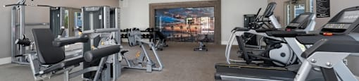 modern gym at Pointe Luxe Apartment Homes, San Diego, CA