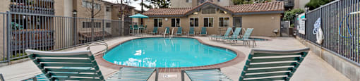 poolside lounging at Terrace Gardens Apartment Homes, Escondido, CA