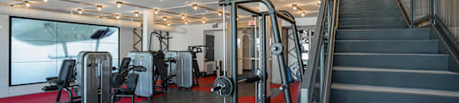 spacious fitness center at Core Apartments