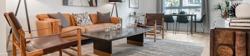 a living room with a couch and a coffee table