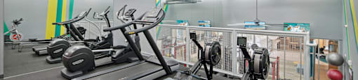a gym with treadmills and other exercise equipment