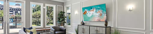 resident social lounge at Waterstone Apartments