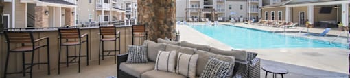 The comfortable and spacious outdoor seating area at Peachtree Village.