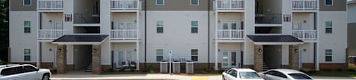 An exterior view of Peachtree Village’s apartments near Spartanburg.