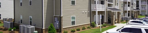 An exterior view of Peachtree Village’s apartments near Spartanburg.