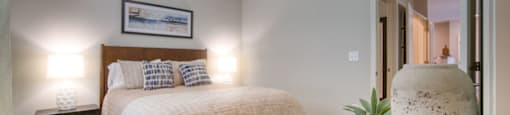 A bedroom in one of Peachtree Village’s apartments.
