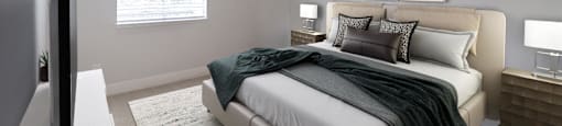 a bedroom with a bed and a ceiling fan at Nobel Court, California, 92122