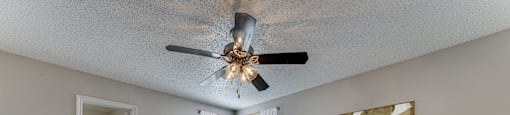 Spacious bedroom with ceiling fan and corner windows at Towne Centre Village Apartments, Mesquite, 75150