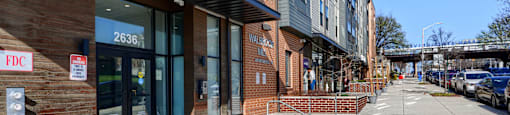 A street view of a building with the number 2636 on it.