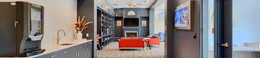 Now leasing senior 1-bedrooms in Baltimore, MD. A kitchen with a black and white checkered floor.