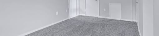 an empty room with a carpeted floor and a door to a closet