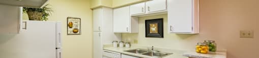 a kitchen with a stove sink and refrigerator