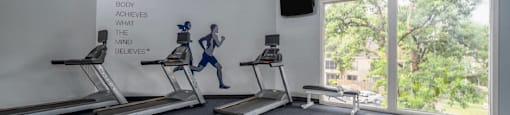 Apartments conveniently located in the Bayou area of Houston with a huge fitness center with separate weights and cardio areas.