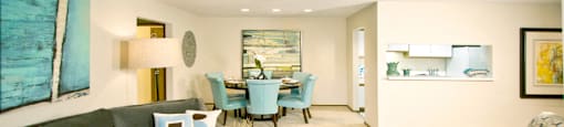 Huge apartment, spacious floor plan, spacious kitchen, spacious dining room, spacious living room, and bright white kitchen at The Vanderbilt Apartments in Omaha, Nebraska