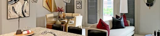 Spacious open concept luxury apartment with luxury finishes and granite countertops at Xenia Apartments in Golden Valley, Minnesota