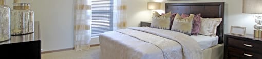 Spacious master bedroom with attached walk-in closet and master bathroom at LionsGate Apartments in Lincoln, Nebraska