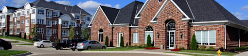 Luxury apartments in a gated community with brick exteriors at Bellemeade Apartments in west Des Moines