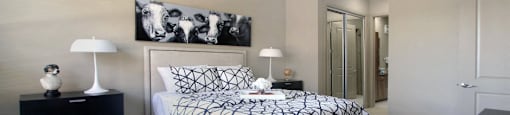 Luxury apartments with master bedroom to fit a king size bed, attached master bathroom and walk-in closet at Bellemeade Apartments in west Des Moines
