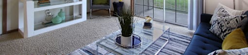 Apartments in central Lincoln Nebraska with spacious living room, spacious floor plan, spacious balcony at Tanglewood Apartments