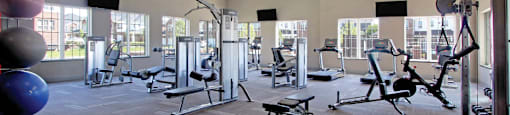 Spacious fitness center at Bellemeade Apartments in west Des Moines